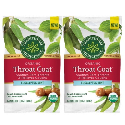 Traditional Medicinals Throat Coat Eucalyptus Mint Lozenges - 2pk/16ct