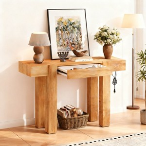KTMBDW Rustic Console Table with Hidden Drawer and Side Power Outlet, Wood Entryway Table for Entryway, Living Rooms and Home Offices - 1 of 4