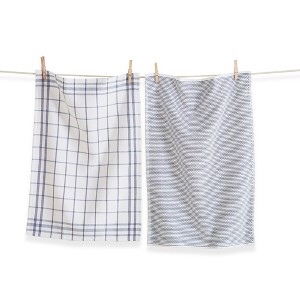 tag 26L"x18W" Classic Blue Cotton Set of 2 Checked and Solid Terry Cloth Dishtowel Kitchen Towel Machine Washable - 1 of 3