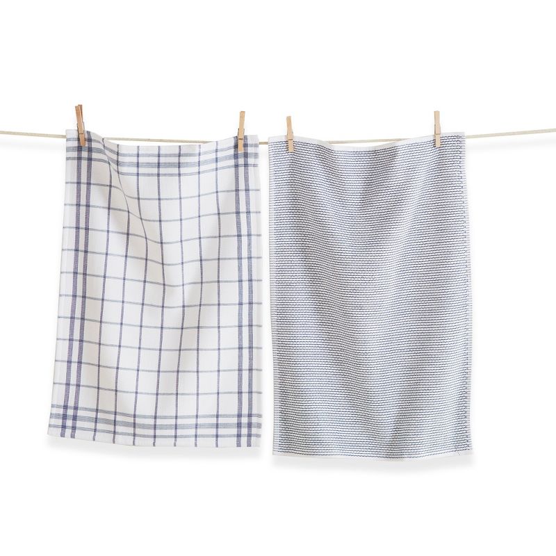 tag 26L"x18W" Classic Blue Cotton Set of 2 Checked and Solid Terry Cloth Dishtowel Kitchen Towel Pink Machine Washasble, 1 of 3