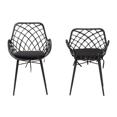 Ballerina Black Rattan and Metal Bohemian Dining Chair Set