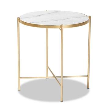 Maddock Metal End Table with Marble Tabletop White/Gold - Baxton Studio