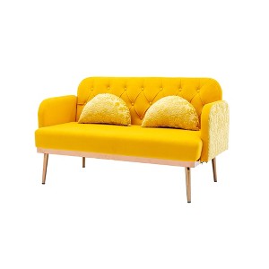 NicBex 55.1 Inch Loveseat,Modern Velvet Fabric Loveseat Sofa with Gold Metal Legs,2-Seater Small Couch for Living Room,Apartment - 1 of 4