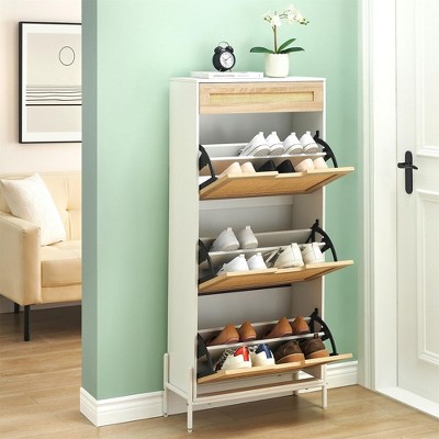 Natural Rattan  Shoe Cabinet Organizer Freestanding