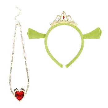 Shrek Fiona Ogre Crown Ears Headband and Heart Necklace Set