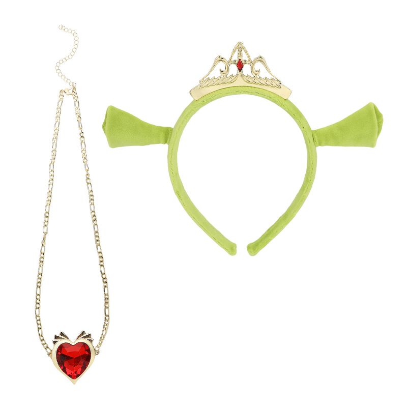 Shrek Fiona Ogre Crown Ears Headband and Heart Necklace Set, 1 of 7