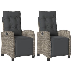 vidaXL Reclining Patio Chairs 2 Pcs - Gray PE Rattan Adjustable Backrest & Footrest, Cushions, Powder-Coated Steel Frame, 22.4"x26"x36.6" - 1 of 4