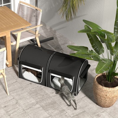 Large Black Soft-Sided Double Pet Carrier with Cushions