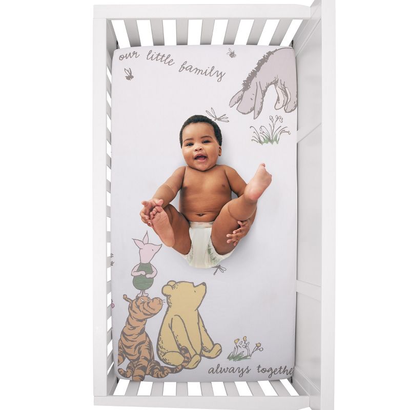 Disney Classic Pooh Naturally Friends Ivory and Taupe 100% Cotton Photo Op Fitted Crib Sheet, 4 of 6