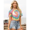 INSPIRE CHIC Women's Crew Neck Tie Dye Fishnet Short Sleeve See Through Sheer Crop Blouses - 4 of 4