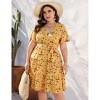 Plus Size Women's V Neck Short Sleeve Dress with Belt Flowy Casual Summer Day Dress - 2 of 4