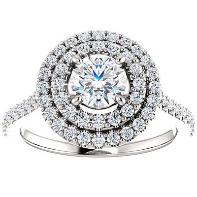 Pompeii3 1 Ct Diamond EX3 Lab Created Double Halo Engagement Ring 10k White Gold