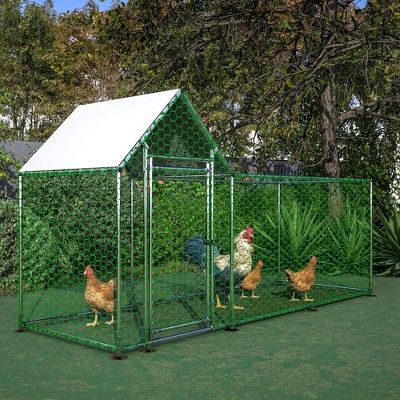 Metal Chicken Coop Run Backyard Hen House Poultry Habitat Cage w/Cover