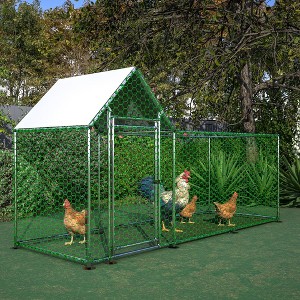 Metal Chicken Coop Run Backyard Hen House Poultry Habitat Cage w/Cover - 1 of 4