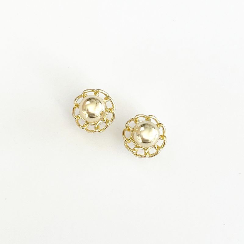 sanctuaire Ball and Chain Flower Circle Stud Earrings Gold, 1 of 4
