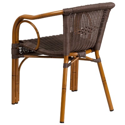 Esna Artistic Dark Brown Rattan Patio Chair with Red Bamboo Aluminum Frame