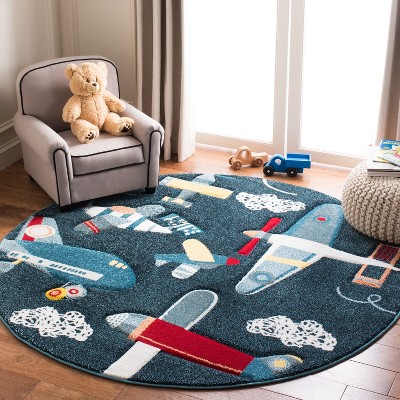 Ivory Whimsy Carousel Kids 5'3" Round Synthetic Area Rug