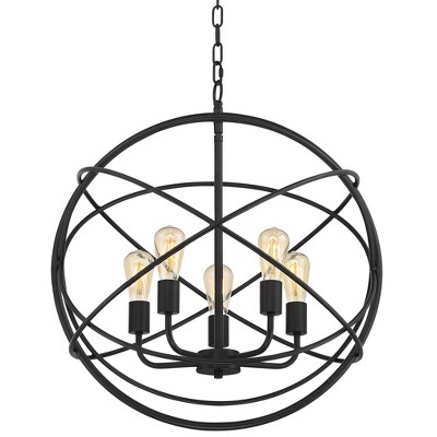 Franklin Iron Works Ellery 24 1/2" Wide 5-Light Black Sphere Foyer Chandelier