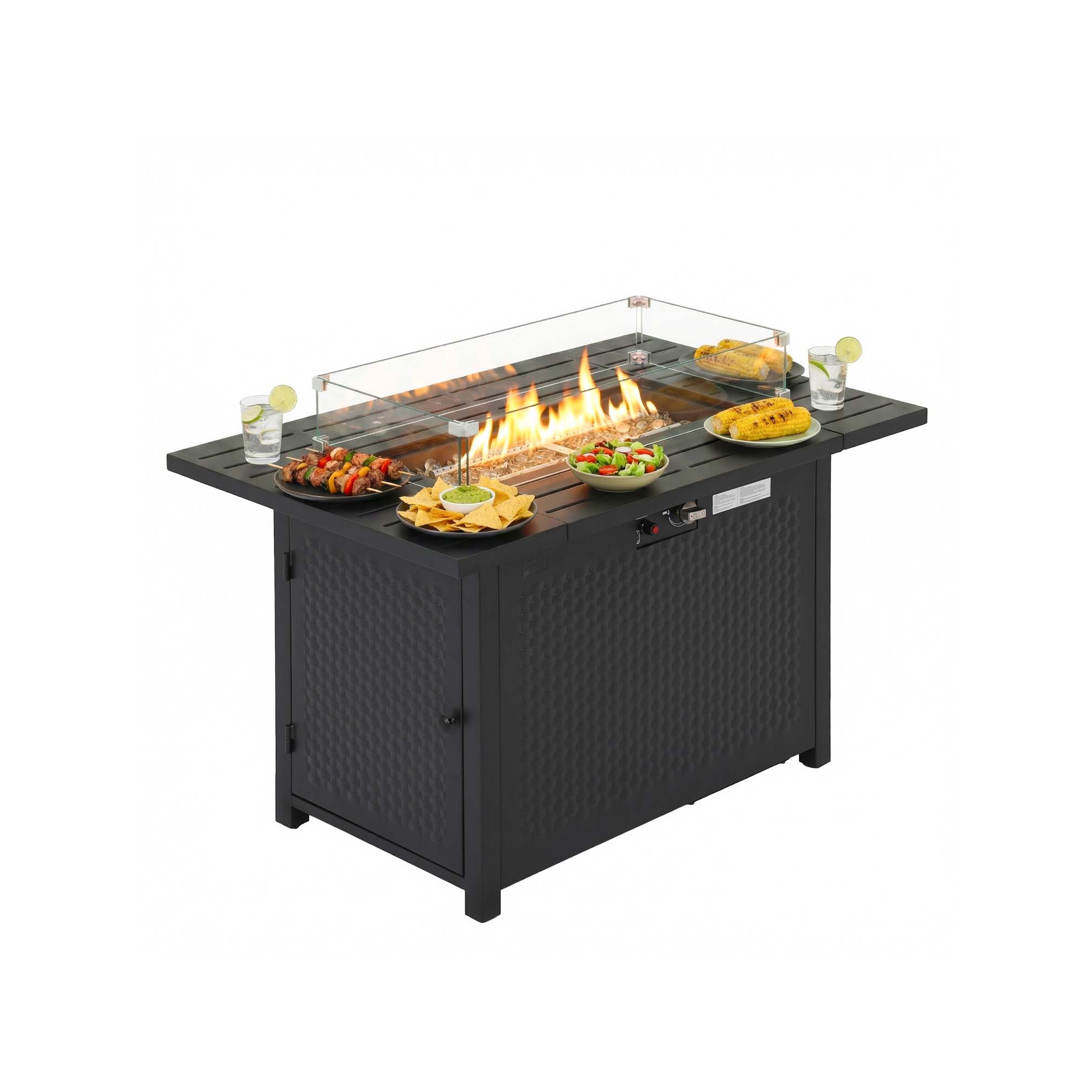 BestMassage 43" Modern Propane Fire Pit Table with Retractable Cover and Tempered Glass Wind Guard