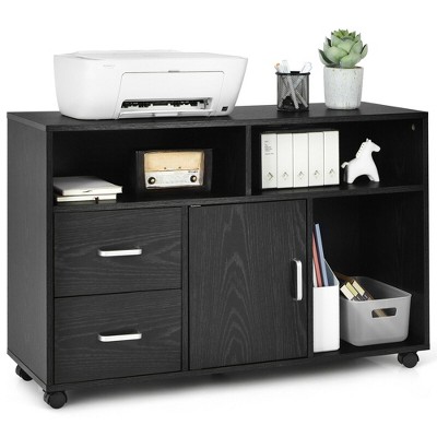 Costway Lateral File Cabinet 2 Drawer Storage Printer Stand Mobile w/wheel Black