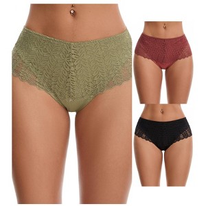 INSPIRE CHIC 3 Packs Women's Mid Rise Breathable Soft Lace Overlay Underwear Seamless Hipster Briefs - 1 of 4