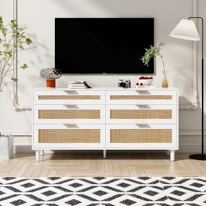 NicBex Modern 51/59 Inch Rattan Dresser with Drawers,6 Drawer Dresser with Metal Handle and Wood Legs for Hallway,Living Room,Bedroom - 1 of 4