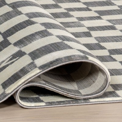 Dominique Gray Abstract Checkered Fringe Area Rug, 9' x 13'