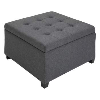 HOMCOM Fabric Tufted Storage Ottoman with Flip Top Seat Lid, Metal Hinge and Stable Eucalyptus Wood Frame for Living Room, Entryway, or Bedroom, gray