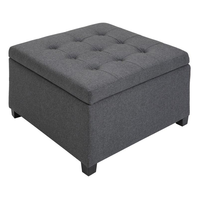 HOMCOM Fabric Tufted Storage Ottoman with Flip Top Seat Lid, Metal Hinge and Stable Eucalyptus Wood Frame for Living Room, Entryway, or Bedroom, gray, 1 of 9