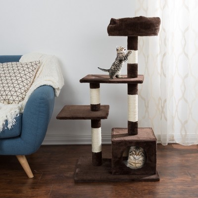 Brown 4-Tier Cat Tower with Sisal Scratching Posts and Condo
