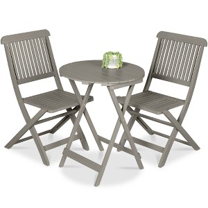 Best Choice Products 3-Piece Acacia Wood Bistro Set, Folding Patio Furniture w/ 2 Chairs, Table - 1 of 4