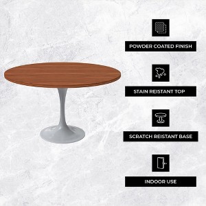 LeisureMod Verve Mid-Century Modern Table with a 48" Round MDF Tabletop and White Steel Pedestal Base for Kitchen and Dining Room - 1 of 4