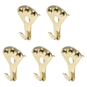 Unique Bargains Photo Frame Hanging Hooks Kit with Nails for Wall Mounting Brassy 1.57" x 1.34" 5 Pcs - 1 of 3