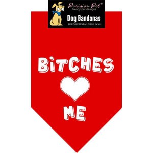 Parisian Pet 'Bitches Love Me' Bandana - Stylish, Comfortable, Trendy Red Bandana for Dogs & Cats, Fun Pet Fashion Accessory - 1 of 4