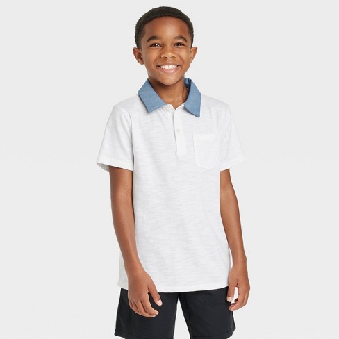 Boys' Short Sleeve Chambray Polo Shirt - Cat & Jack™ White Xl Husky ...