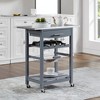 Wooakway 33.5"H Indoor Kitchen Island Trolley Serving Cart with Stainless Steel Marble Top Underneath Drawer Basket Wine Rack Lockable Casters - 2 of 4