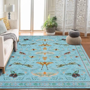 Insect Area Rug Washable Rugs, Botanical Non Slip Stain Resistant Large Carpet for Living Room Bedroom Dining Room Nursery Farmhouse Hallway Entryway - 1 of 4