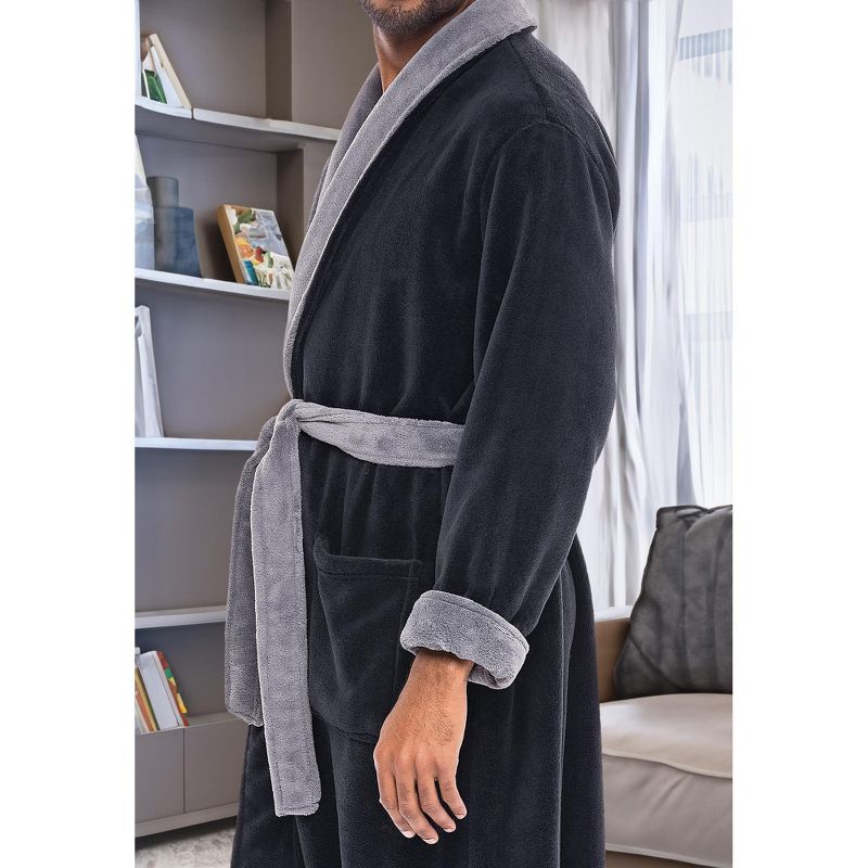 Men's Plush Fleece Robe, Soft Cozy Warm Wrap Around Bathrobe, 6 of 7