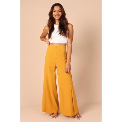 Mustard wool minimal high waist pants hotsell pants