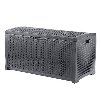 Suncast DBW7300 73 Gallon Resin Wicker Outdoor Patio Storage Deck Box