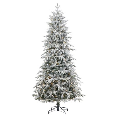 Christmas Shadow Woods Flocked Spruce Artificial Tree 9ft, Pre-Lit 600 Warm White LED Lights, 1541 PE/PVC 1541 Tips