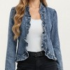 Anna-Kaci Women's Denim Jacket with Soft Ruffle Trim Open Front Design and Textured Washed Finish for Stylish Layered Outfits - 2 of 4