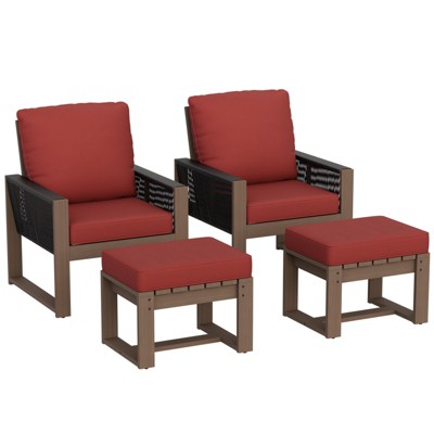EAGLE PEAK 4 Pieces Natural Cedar Wood Furniture Set, Outdoor Patio Real Wood Small Balcony Conversation Set with Ottomans
