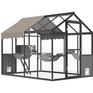 Aluminum Outdoor Cat Enclosure With Weatherproof Roof, Extra Large Catio With Channels, Side Door, Walk-In Large Outdoor Catio for Multiple Cats - 1 of 4