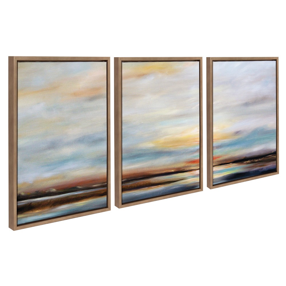 Photos - Other Decoration  18" x 24" Sylvie Carolina Sunset Framed Canvas by Mary Sparrow Gold - Kate & Laurel All Things Decor(Set of 3)