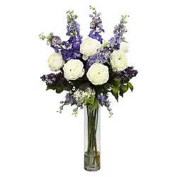 Nearly Natural Rose, Delphinium and Lilac Silk Flower Arrangement