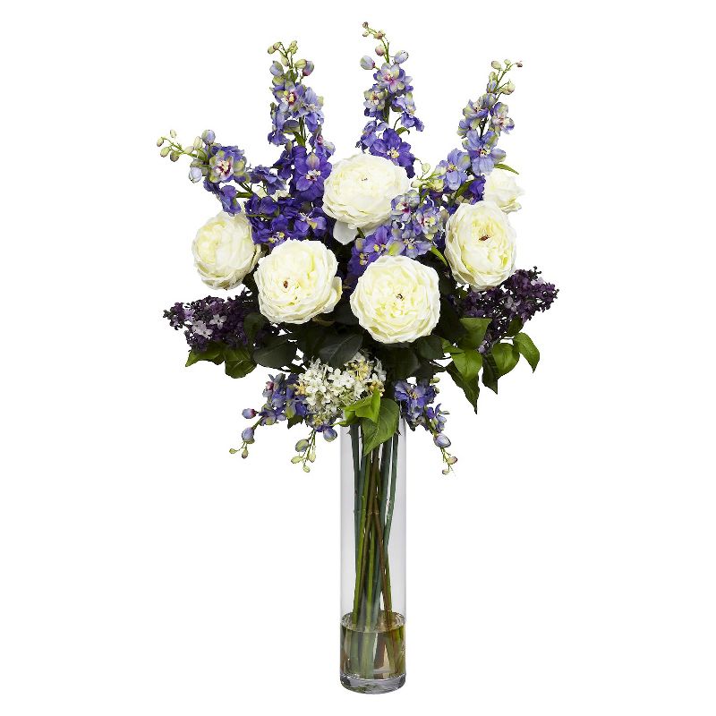 Nearly Natural Rose, Delphinium and Lilac Silk Flower Arrangement, 1 of 5