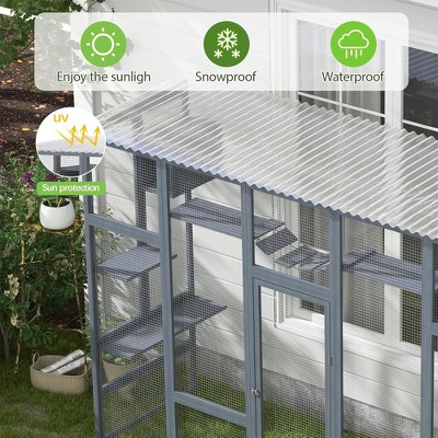 Gray Pine and PVC Large Outdoor Cat Enclosure