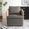 KINWELL 100% Top Grain Genuine Leather Oak Frame Rattan Swivel Barrel Armchair - 2 of 4