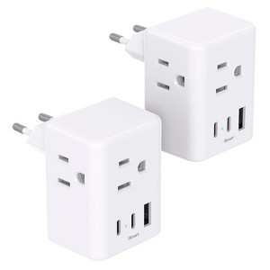 Itopfox 2-Pack European Travel Plug Adapter with 3 Outlets & 3 USB Ports (2 USB-C), Type C Adapter for Italy, France, Spain Essentials - 1 of 4